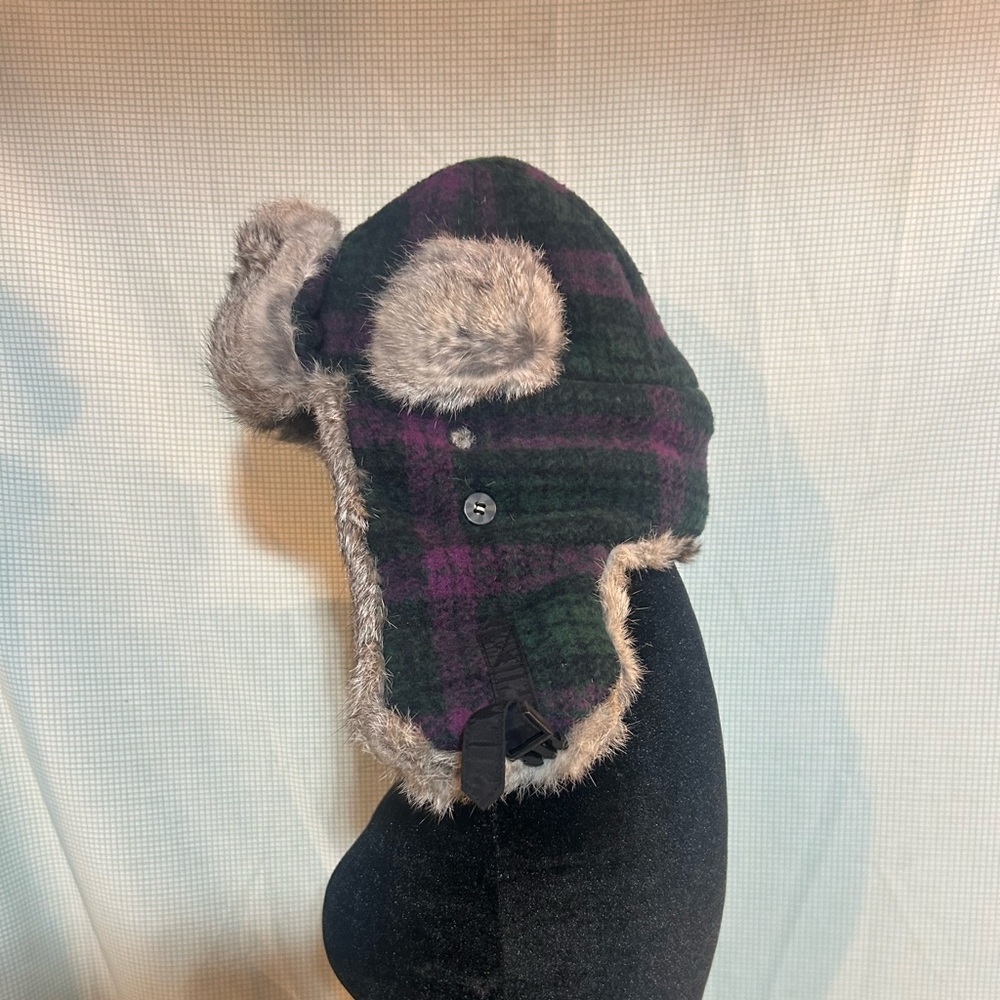 Mad Bomber Rabbit Fur Trimmed Purple Plaid Hat-XL